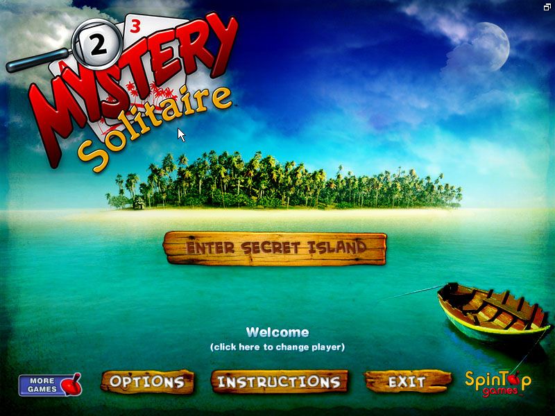 Mystery Solitaire: Secret Island (Windows) screenshot: Title screen and menu