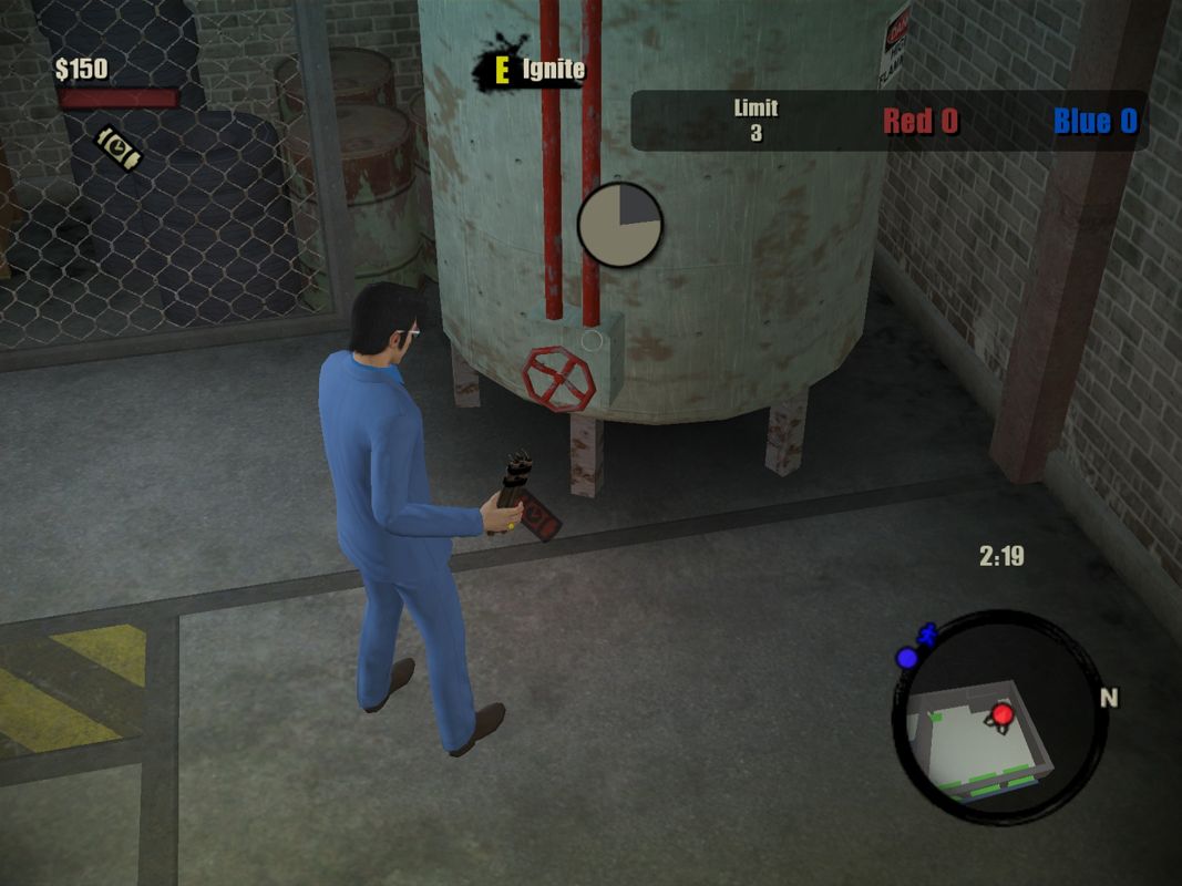 The Godfather II (Windows) screenshot: Planting a bomb at the goal in multiplayer.