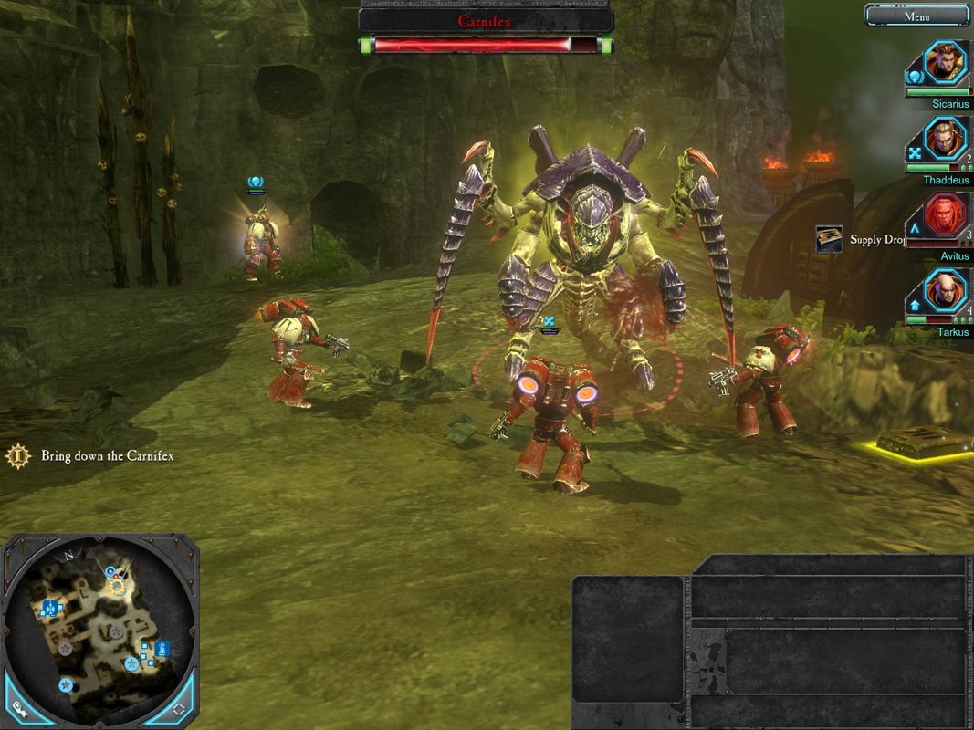 Warhammer 40,000: Dawn of War II (Windows) screenshot: Attacking Carnifex - one of the Tyranids Bosses.