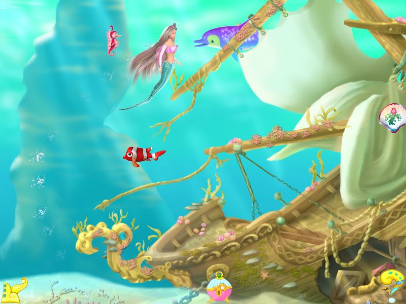 Barbie Mermaid Adventure (Windows) screenshot: Found a rainbow dolphin in Sunken Ship Cove