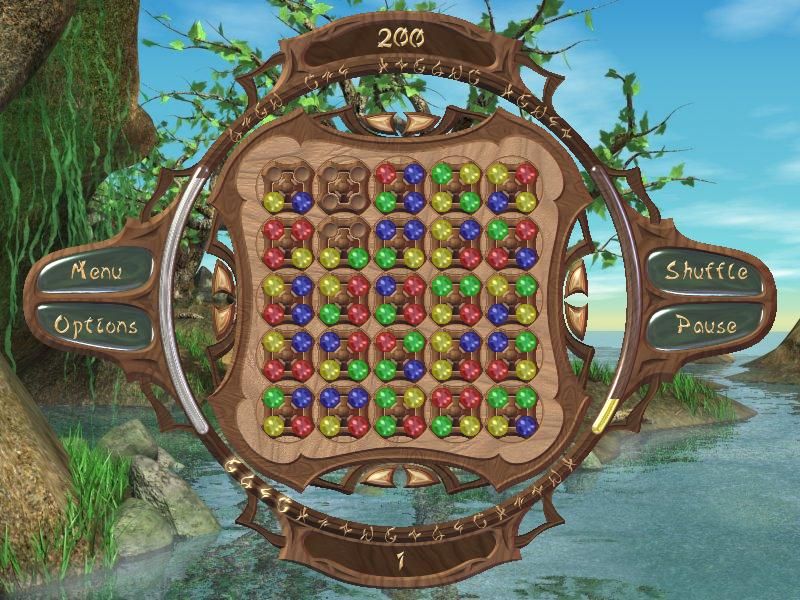 Rain Talisman (Windows) screenshot: Puzzle mode, where I have cleared some spheres and the others drop down but are not replaced.
