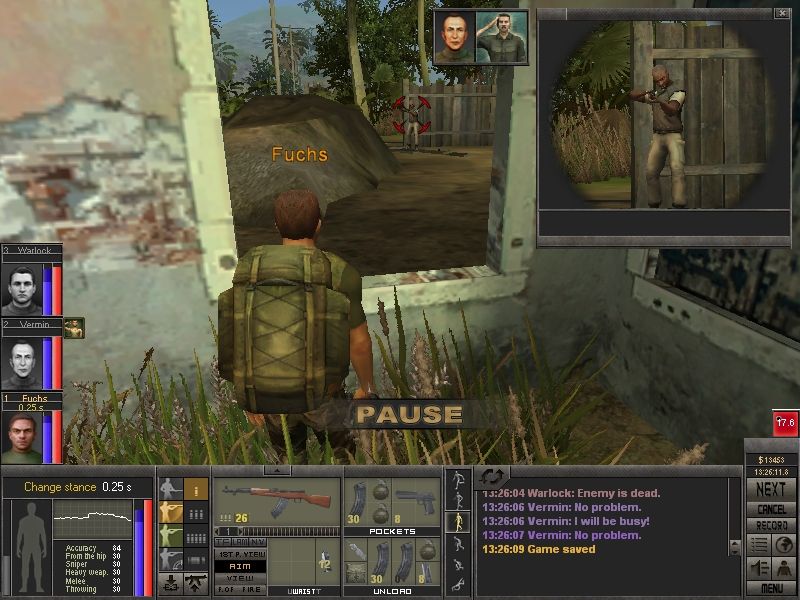 7.62 (Windows) screenshot: The zoom window is great to establish a line of fire.