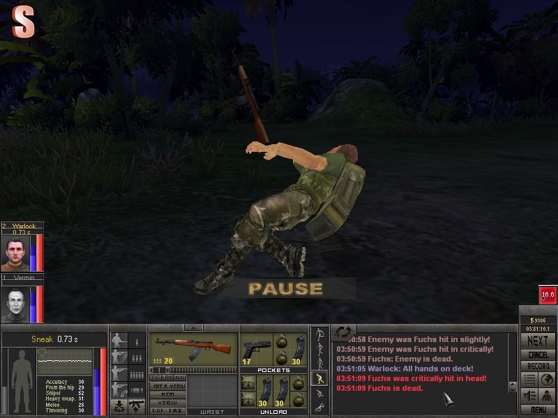 7.62 (Windows) screenshot: The main character takes one in the head and goes to hell to regroup, because mercenaries never die.