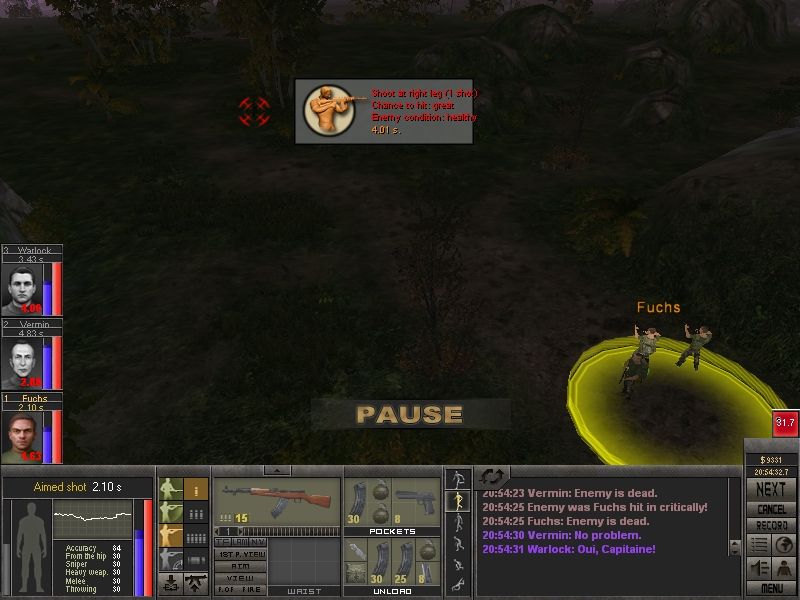 7.62 (Windows) screenshot: All random and most quest-related combat maps have one or more exit zones. These are great when you want to fight another day.