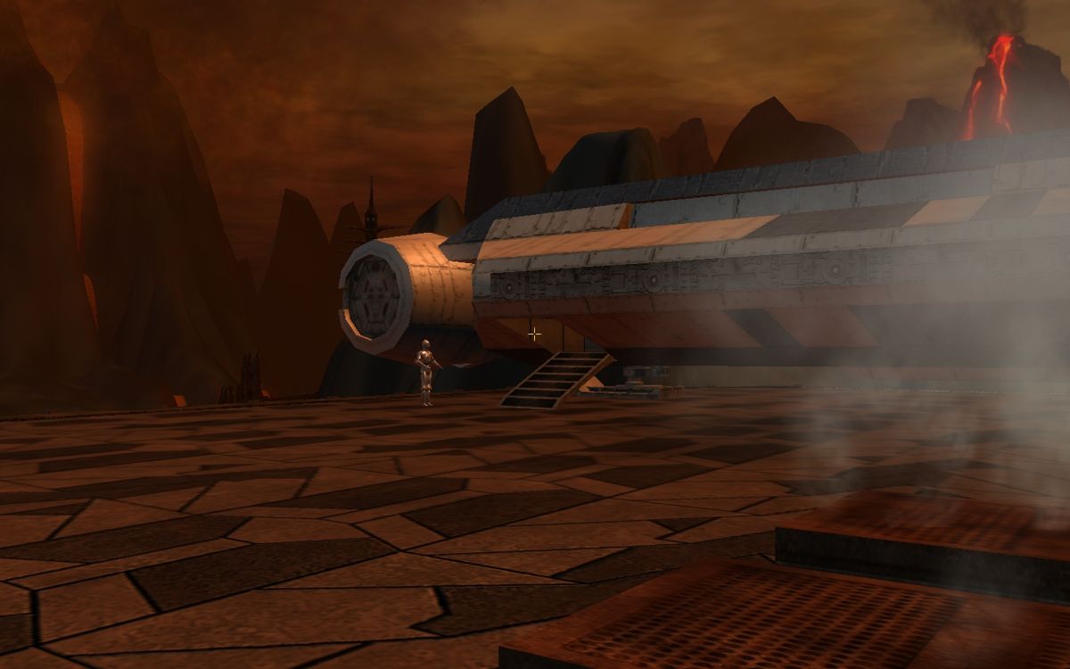 Star Wars: Galaxies - Trials of Obi-Wan (Windows) screenshot: Landing platform outside the Mensix Mining Facility - gateway to Mustafar.