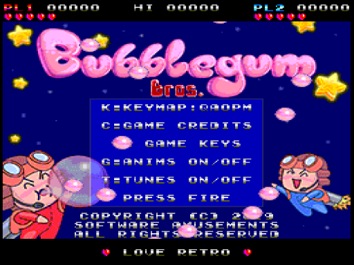 Bubblegum Bros. (ZX Spectrum Next) screenshot: Title screen.