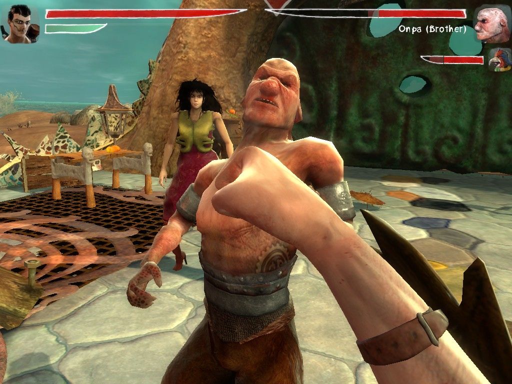 Zeno Clash (Windows) screenshot: When enemies are knocked back, it's time to move in with a finisher.