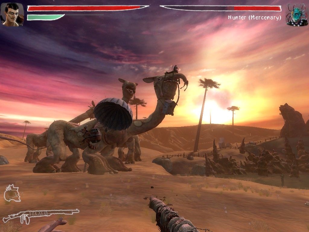 Zeno Clash (Windows) screenshot: Huge monsters and exploding squirrels.