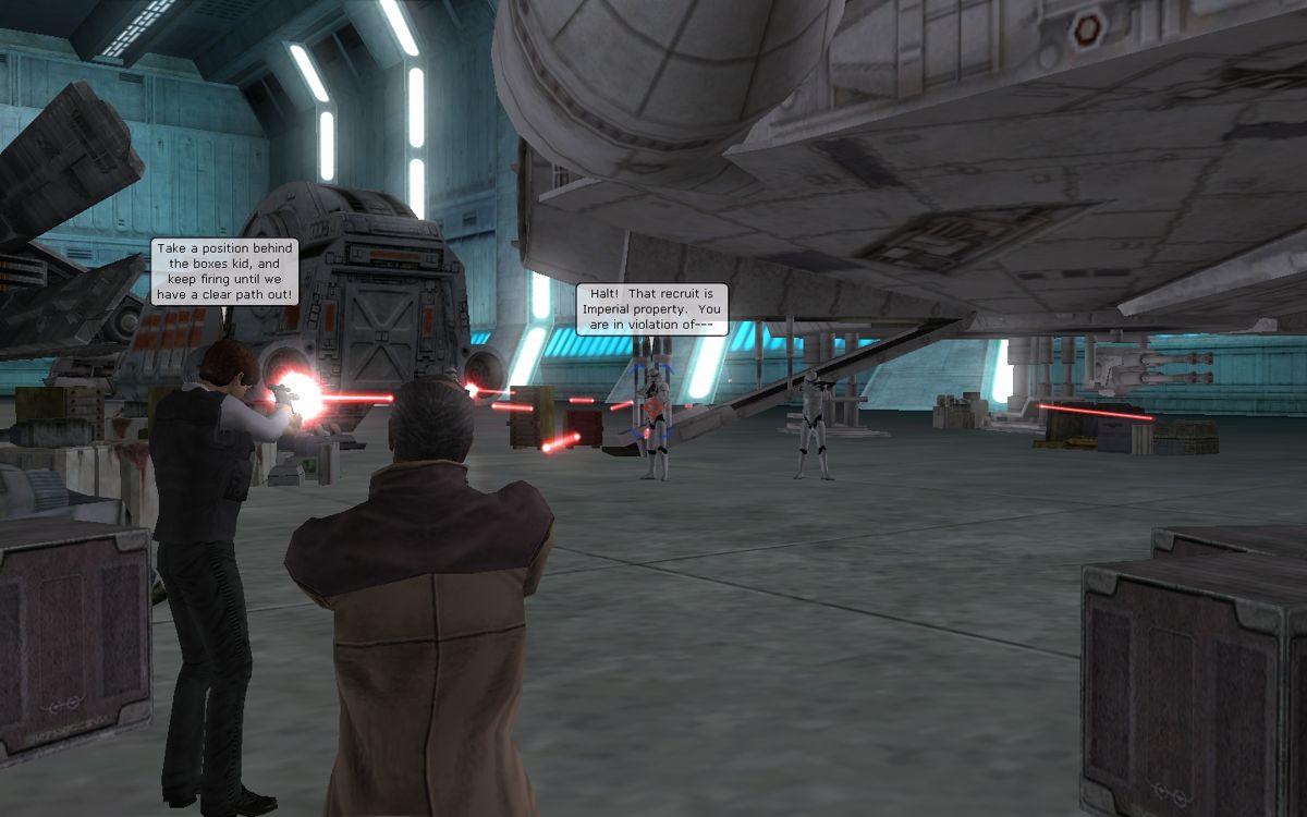 Star Wars: Galaxies - Starter Kit (Windows) screenshot: An early firefight teaches you how to blast your way out of trouble.