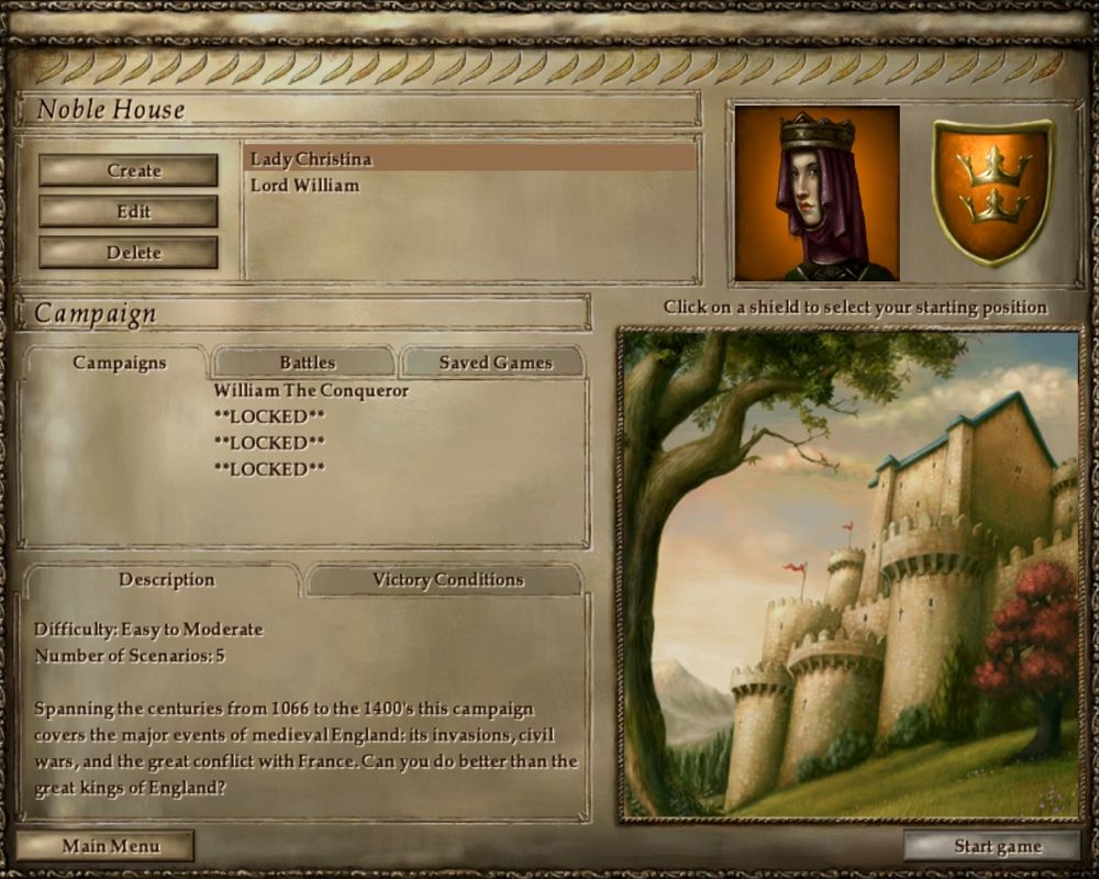 Lords of the Realm III (Windows) screenshot: We can play with actual nobles, or create our own