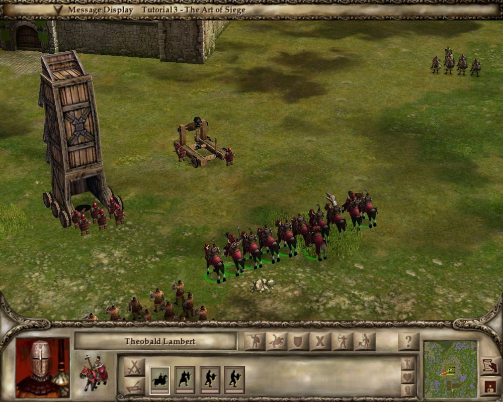 Lords of the Realm III (Windows) screenshot: Our Army taking positions in front of the Castle
