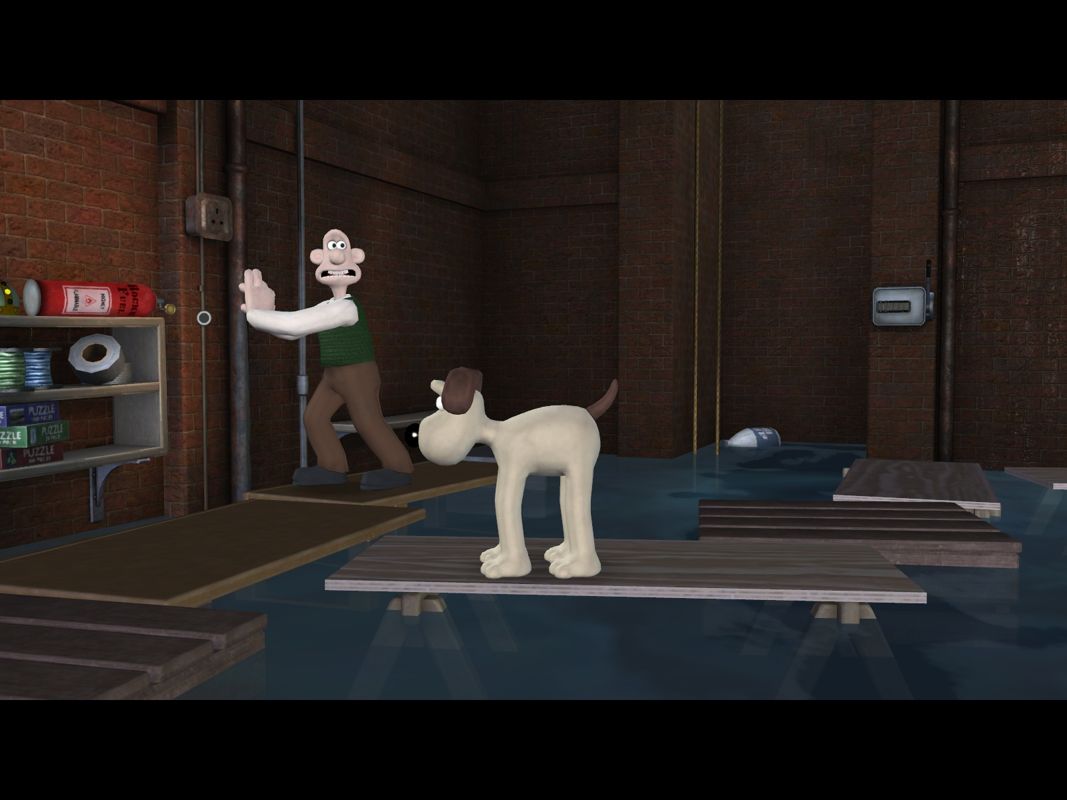 Wallace & Gromit in The Last Resort (Windows) screenshot: That's a bit of water you've there Wallace.