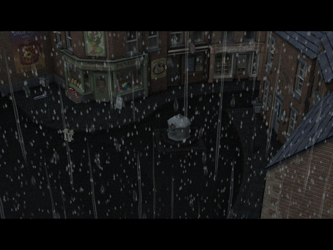 Wallace & Gromit in The Last Resort (Windows) screenshot: Rain, everywhere rain.