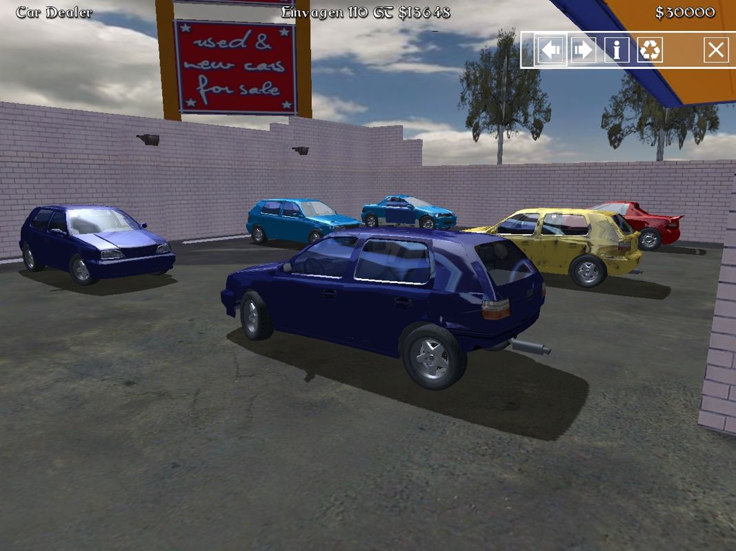 Street Legal Racing: Redline (Windows) screenshot: Car dealer, here you can buy used cars to repair
