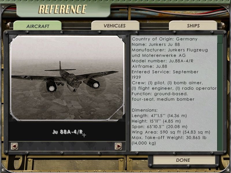 Jane's Combat Simulations: Attack Squadron (Windows) screenshot: Reference screen