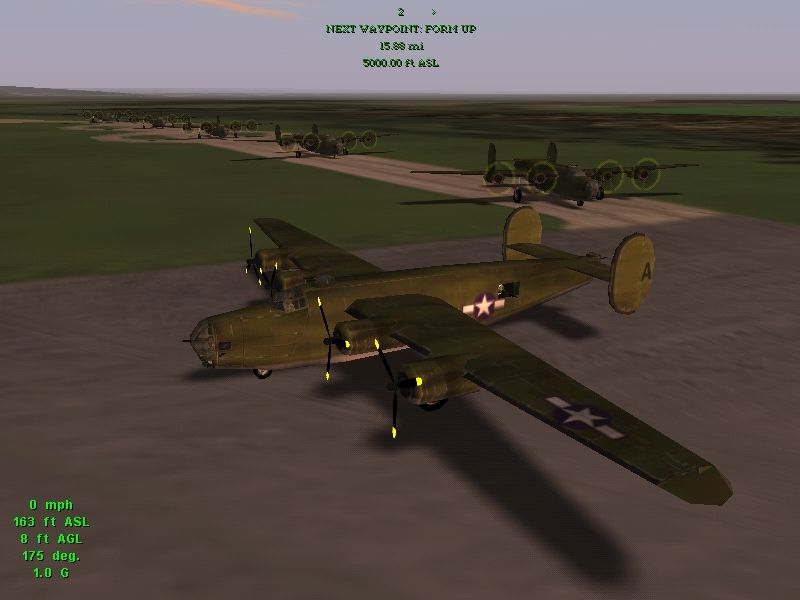 Jane's Combat Simulations: Attack Squadron (Windows) screenshot: 6 B24D "Liberator" bombers ready for the mission