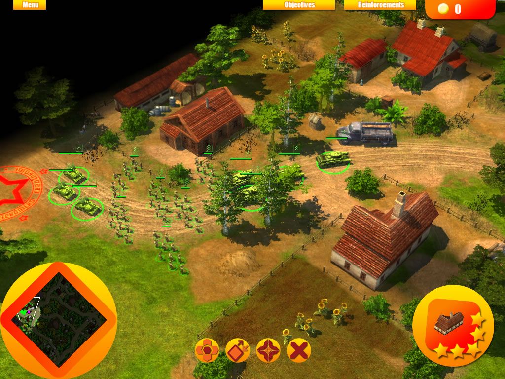 Stalin vs. Martians (Windows) screenshot: The spawn point for reinforcements is to the left.