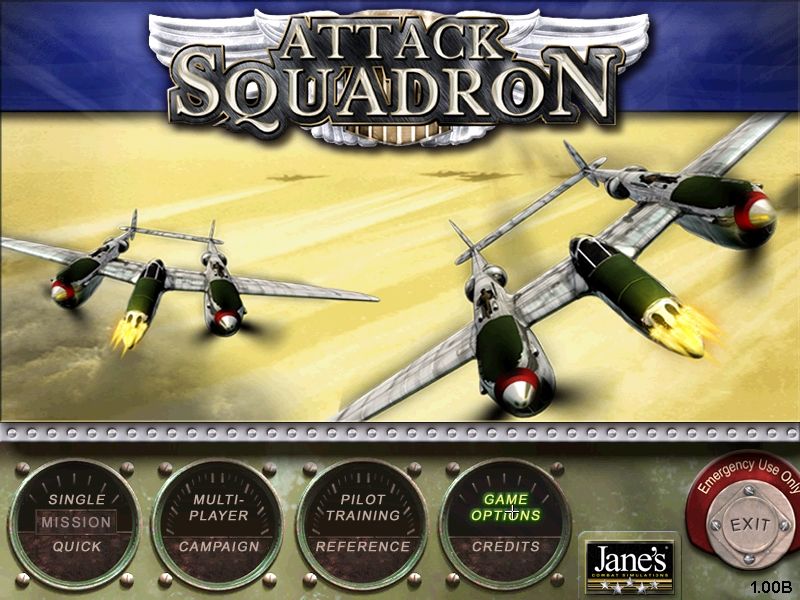 Jane's Combat Simulations: Attack Squadron (Windows) screenshot: Title and main menu Screen