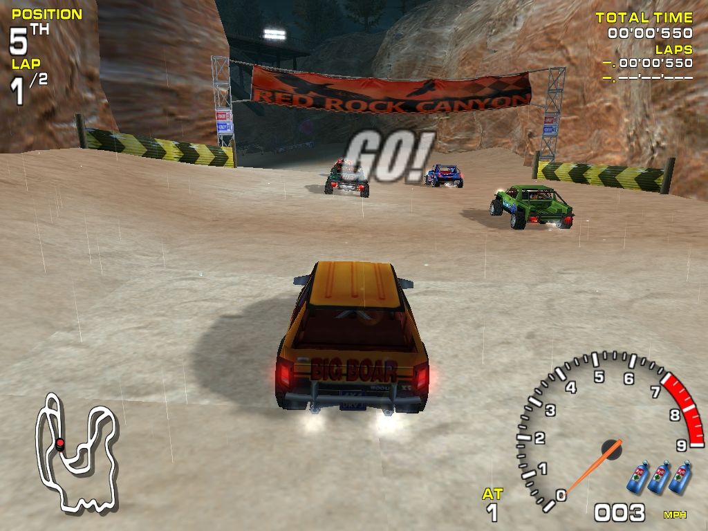 Off-Road Redneck Racing (Windows) screenshot: Race in Red Rock Canyon, Nevada at night