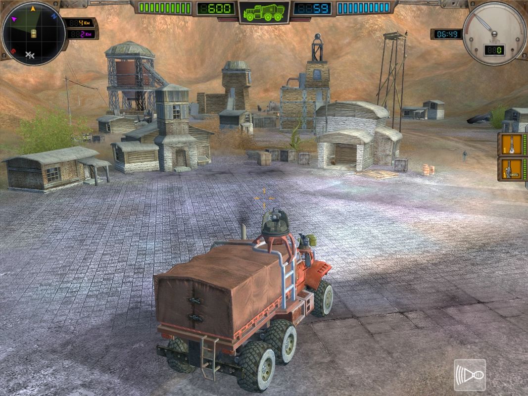 Hard Truck: Apocalypse - Rise of Clans (Windows) screenshot: Arrival in a small town