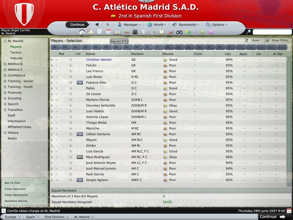 Worldwide Soccer Manager 2008 (Windows) screenshot: All the players of the team