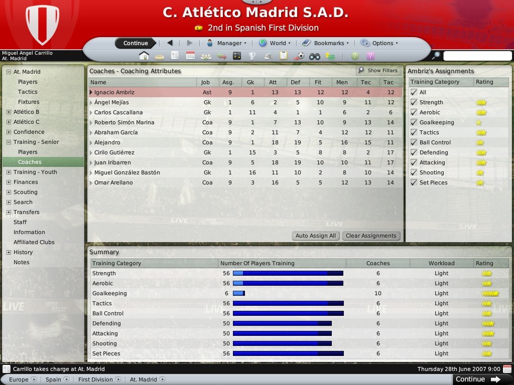 Worldwide Soccer Manager 2008 (Windows) screenshot: Coaches screen