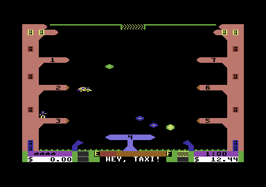 Space Taxi (Commodore 64) screenshot: In this level you have to dodge the projectiles