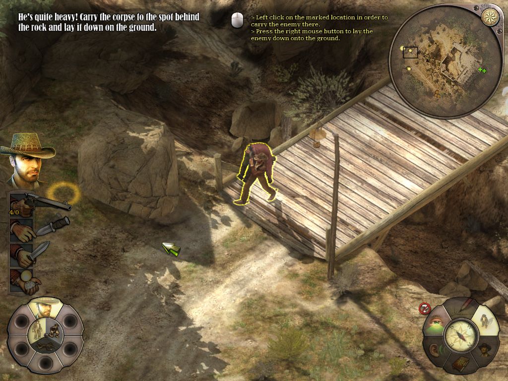 Helldorado (Windows) screenshot: You need to carry the corpses to hide them