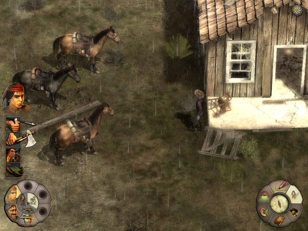 Helldorado (Windows) screenshot: Bandit patrolling around a house