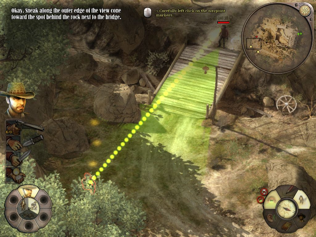 Helldorado (Windows) screenshot: Bandit patrolling the bridge