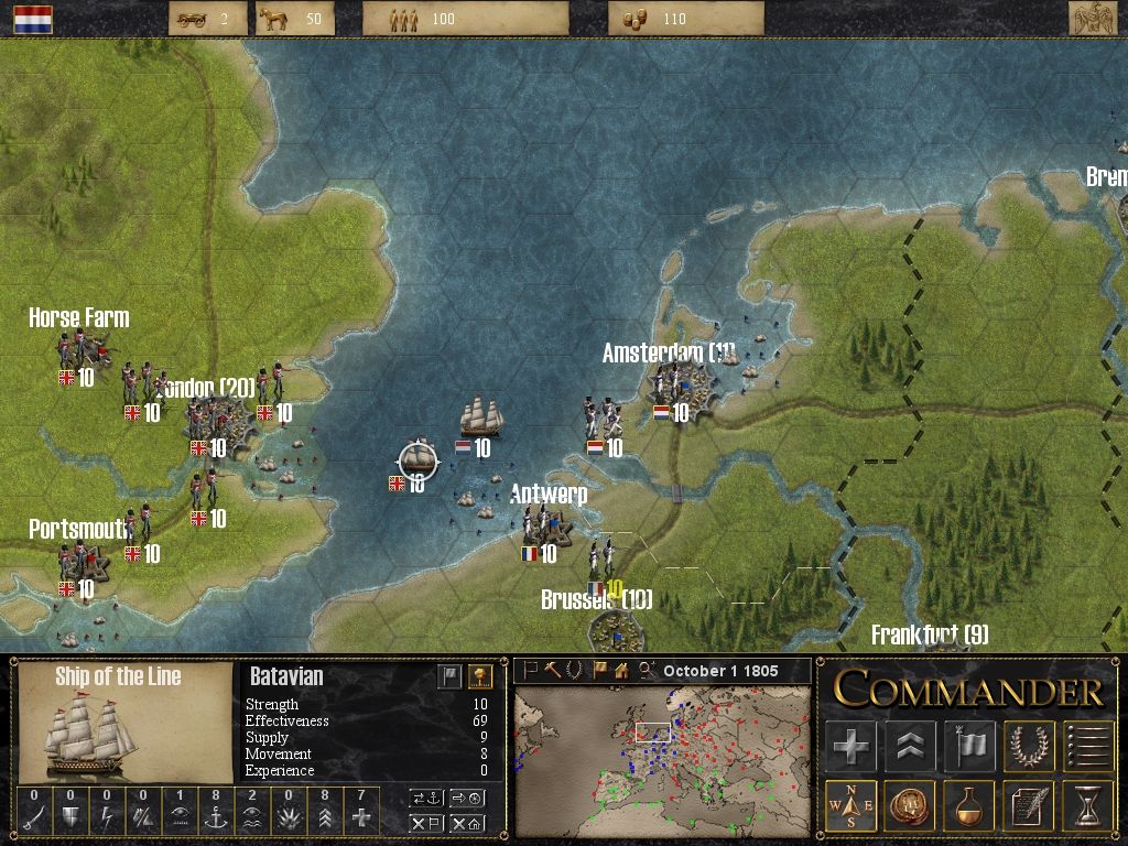 Commander: Napoleon at War (Windows) screenshot: Holland Fleet attacking the British Ships