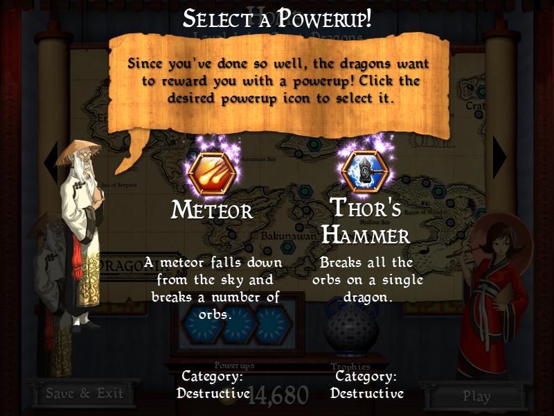 Dragon Portals (Windows) screenshot: I have earned a power up. I decide which one.