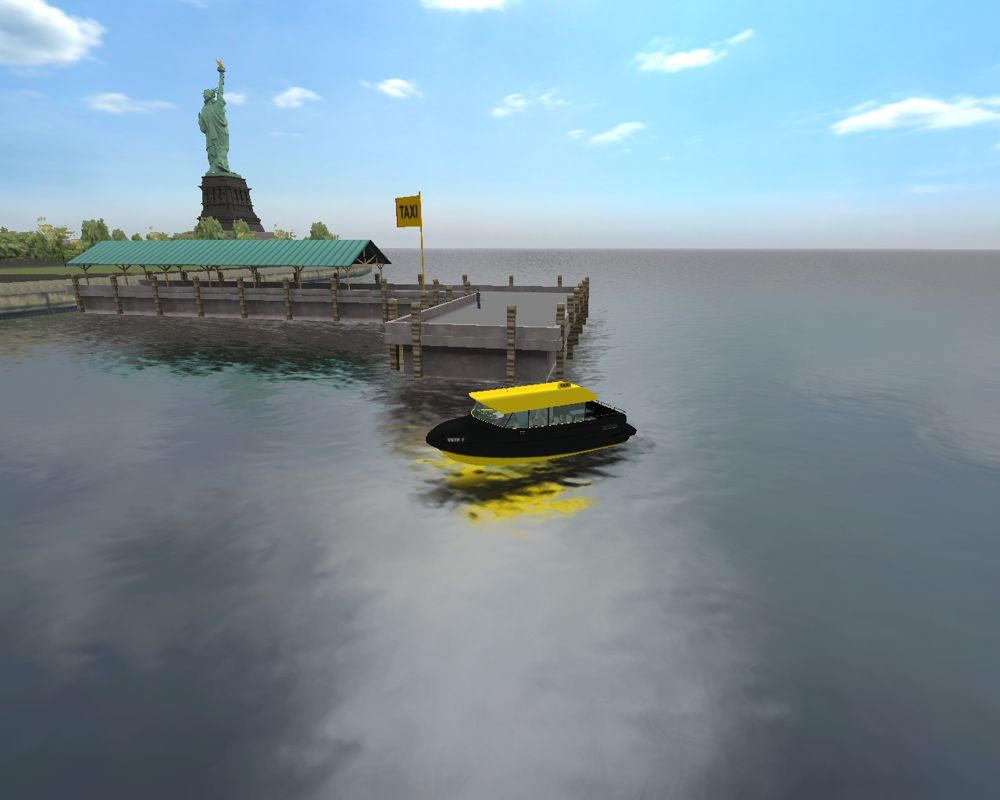 Ship Simulator 2006 (Windows) screenshot: Reaching the docks on Liberty Island