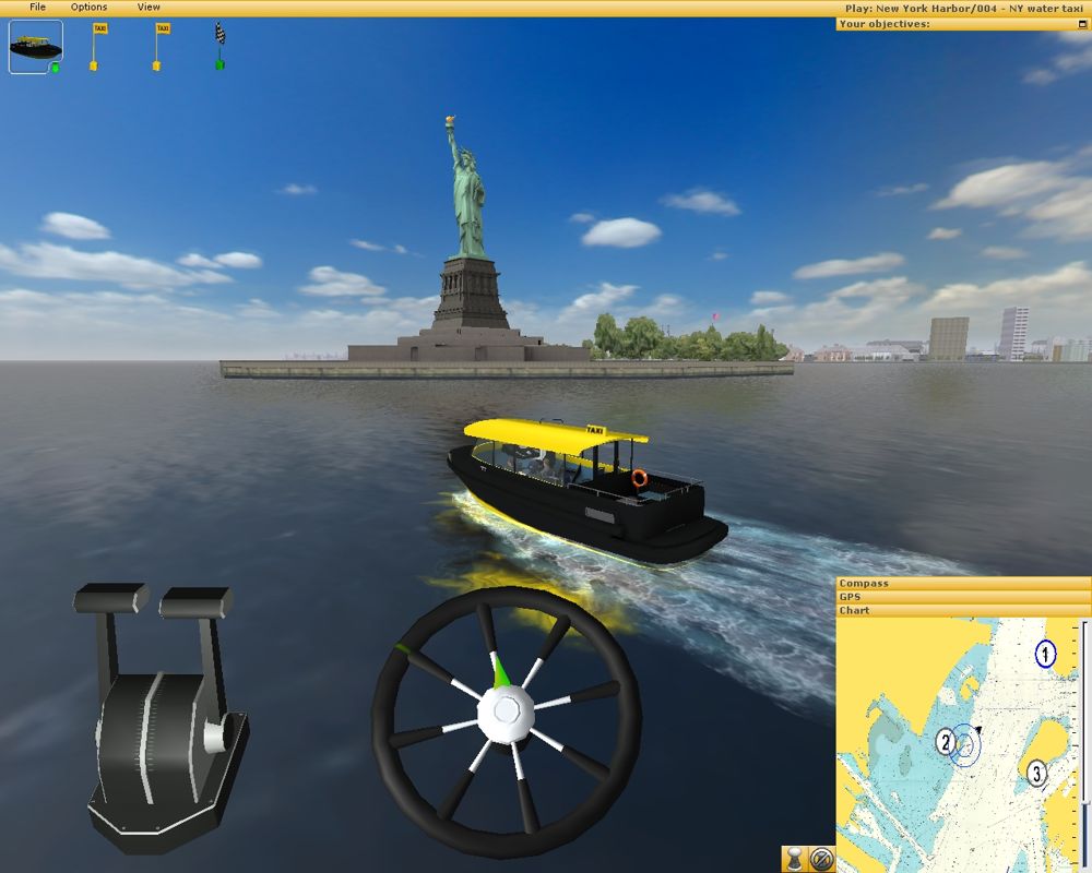 Ship Simulator 2006 (Windows) screenshot: sailing to the Liberty Statue