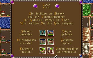Heirs to the Throne (DOS) screenshot: Issue orders from the main menu.