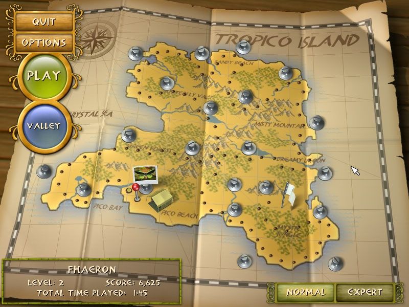 Tropico Jong (Windows) screenshot: The map of the island with your progress