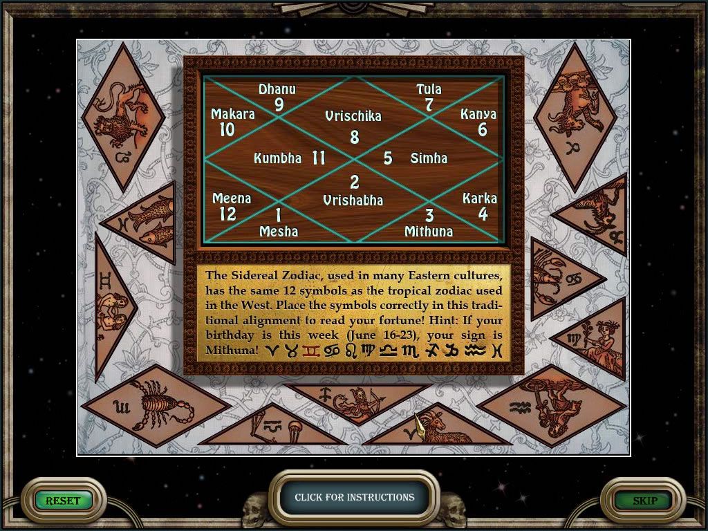 3 Cards to Midnight (Windows) screenshot: Arrange the astrological signs.