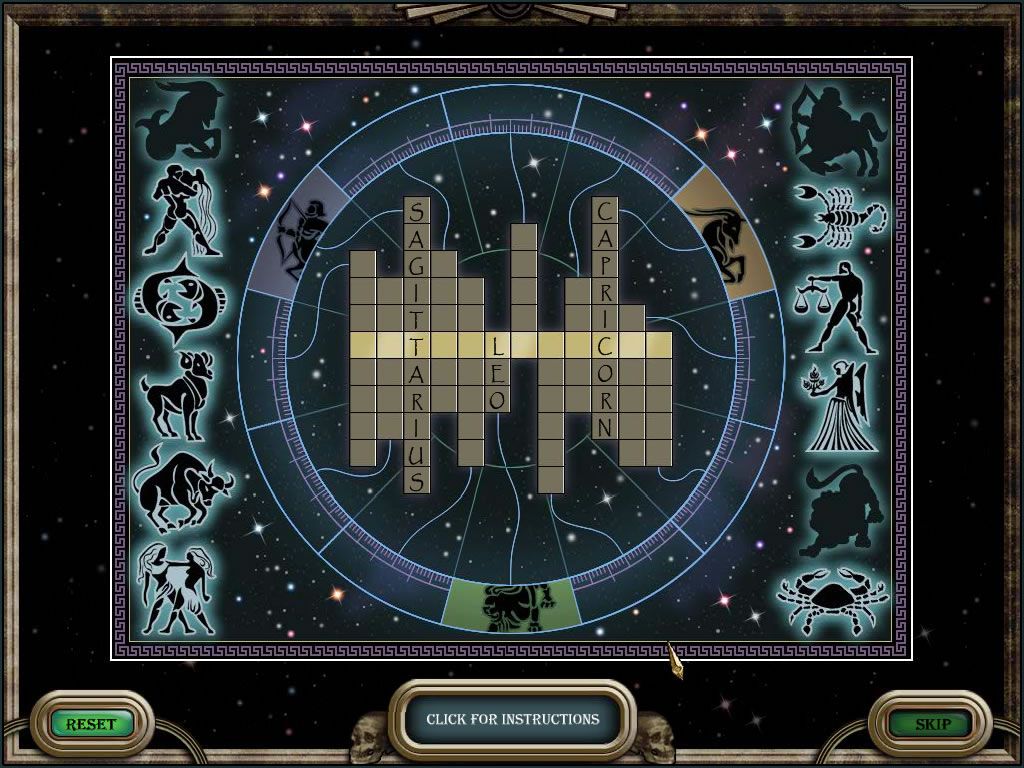 3 Cards to Midnight (Windows) screenshot: A crossword puzzle with astrological signs