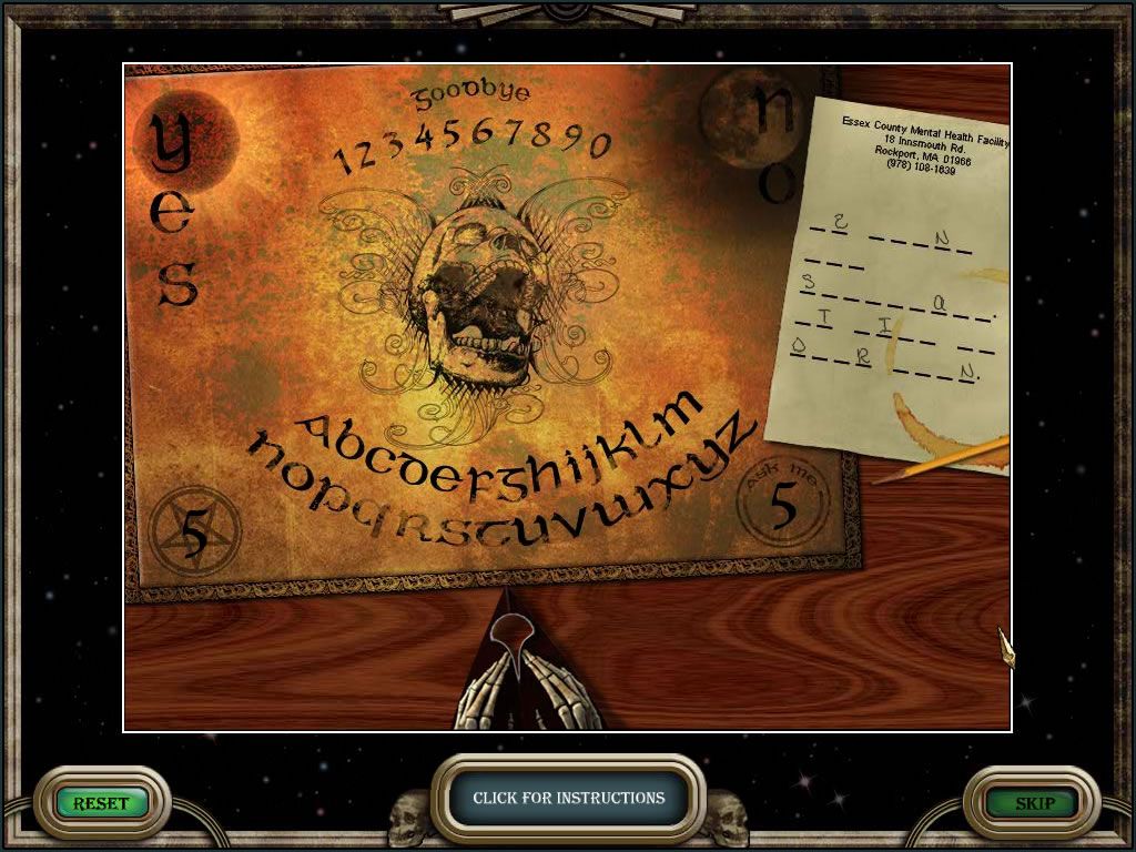 3 Cards to Midnight (Windows) screenshot: Reveal the hidden message using an ouija board.