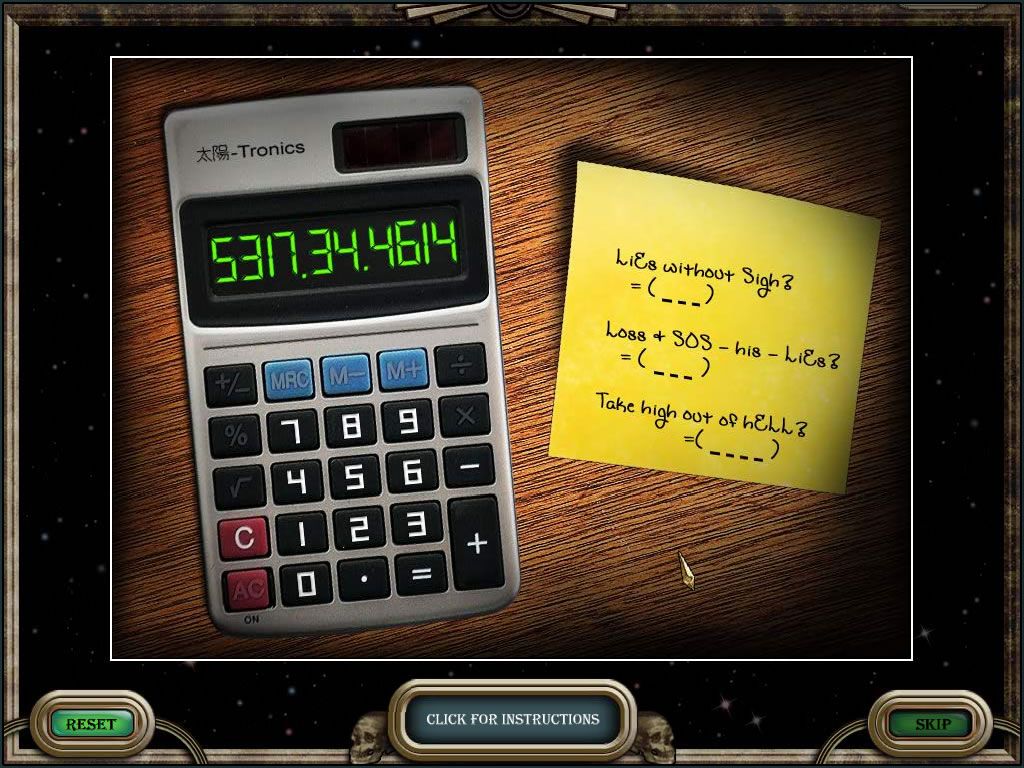3 Cards to Midnight (Windows) screenshot: A puzzle using a calculator
