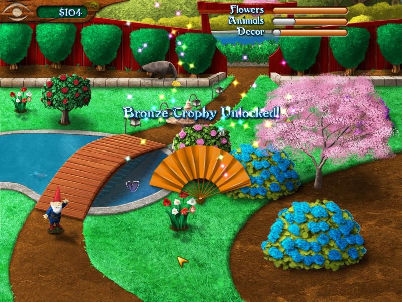 Flower Paradise (Windows) screenshot: I won a bronze trophy for completing my Japanese garden.