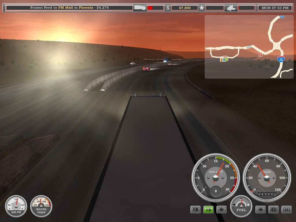 18 Wheels of Steel: Haulin' (Windows) screenshot: Nice sunset and the end of a long day.