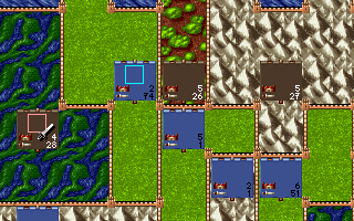 Heirs to the Throne (DOS) screenshot: In movement and attack phase, you move soldiers between provinces on the zoomed map.
