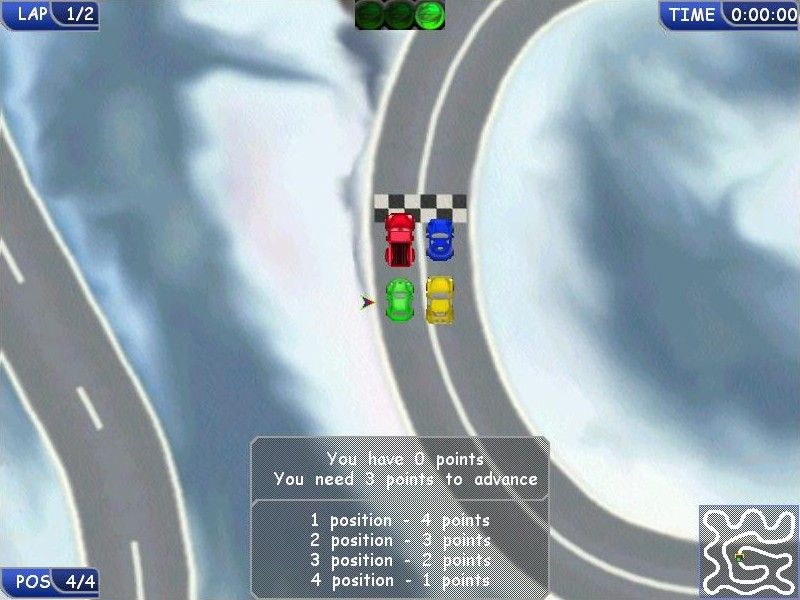 Tiny Cars (Windows) screenshot: Starting the race on the track Snowball Fight.