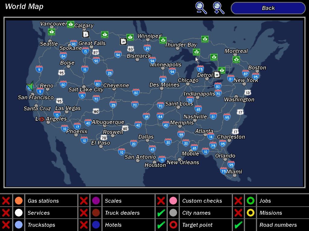18 Wheels of Steel: Convoy (Windows) screenshot: The main map