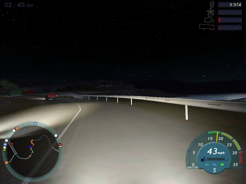 18 Wheels of Steel: Convoy (Windows) screenshot: With this view you can see small cars right in front of you, but nothing else.