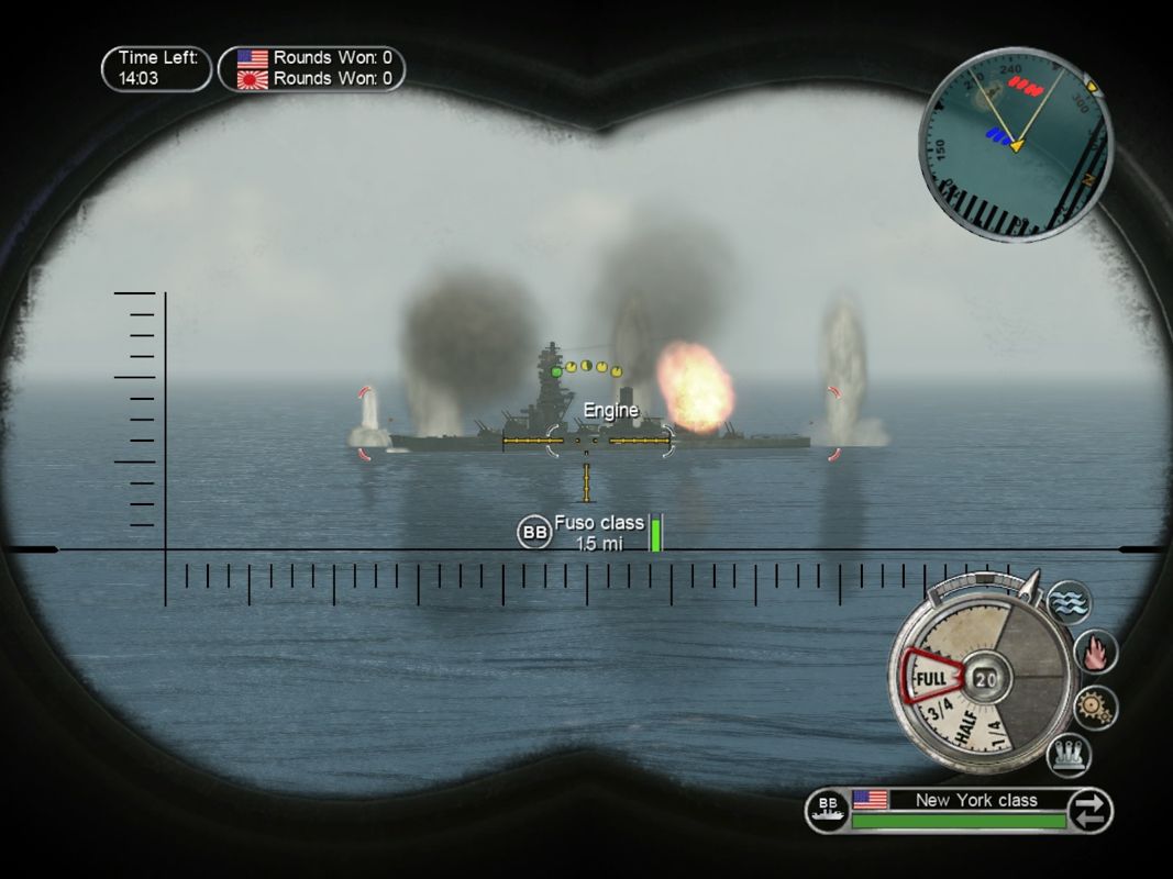 Battlestations: Pacific (Windows) screenshot: That Japanese dreadnought is going down!