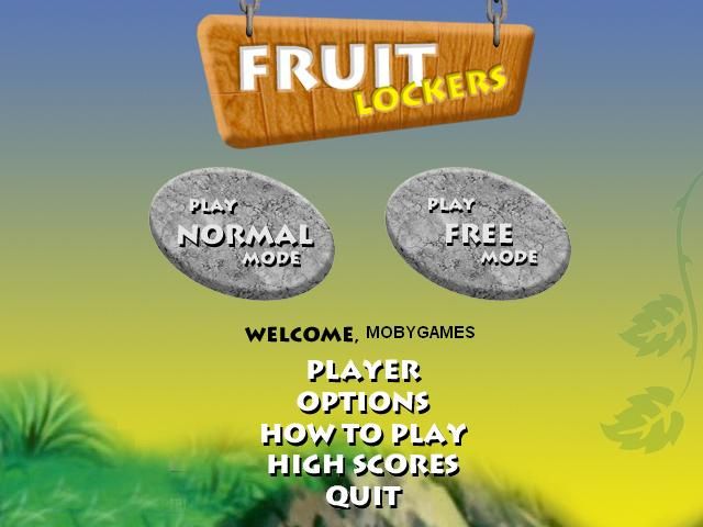 Fruit Lockers (Windows) screenshot: Title screen and main menu