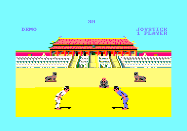 Kung-Fu: The Way of the Exploding Fist (Amstrad CPC) screenshot: Bow to your opponent before commencing the ass-kicking.