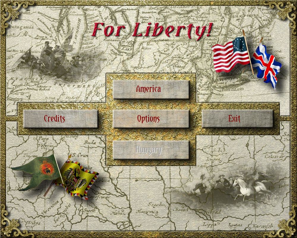 For Liberty! (Windows) screenshot: Title and main menu screen